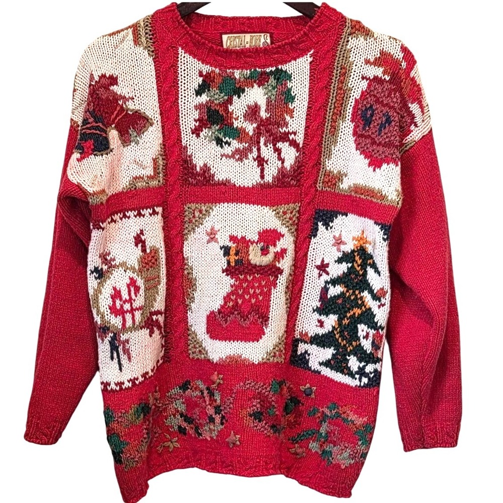 Crystal Kobe Vintage Red Christmas Sweater Size S P Festive Novelty Knit Holiday